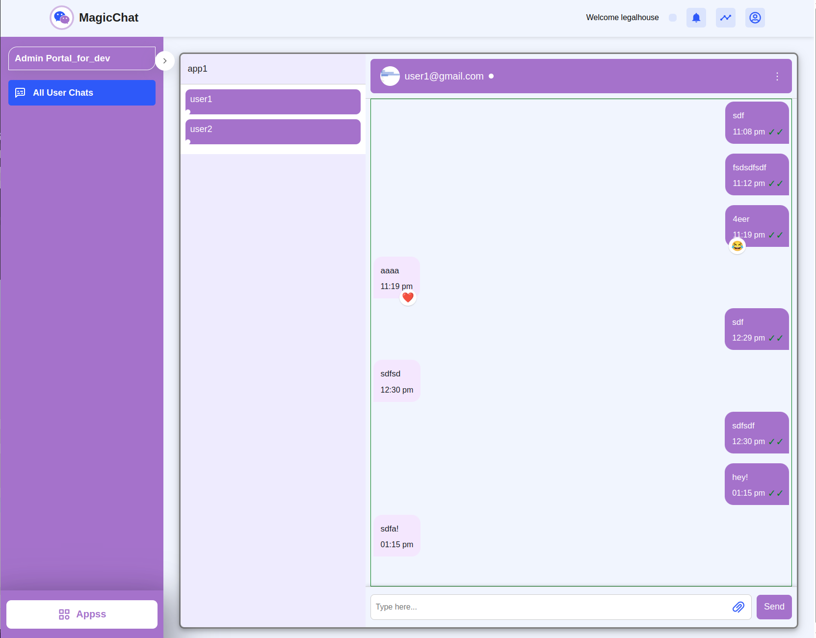 MagicChat Admin Panel showing onboarded users
